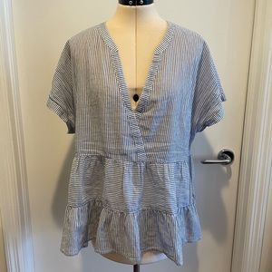 XiRENA Tiered Poppy Top Sz Large in Blue Stripe